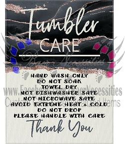 Tumbler Instructions Care Card - Pink Glitter/Black Fluid