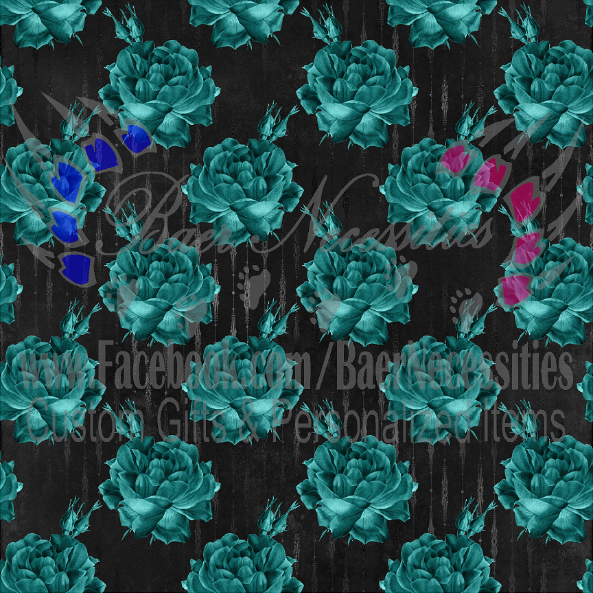 Teal Silver Floral 00 - Adhesive