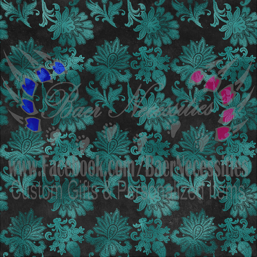 Teal Silver Floral 04 - Adhesive