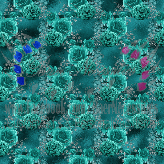 Teal Silver Floral 08 - Adhesive