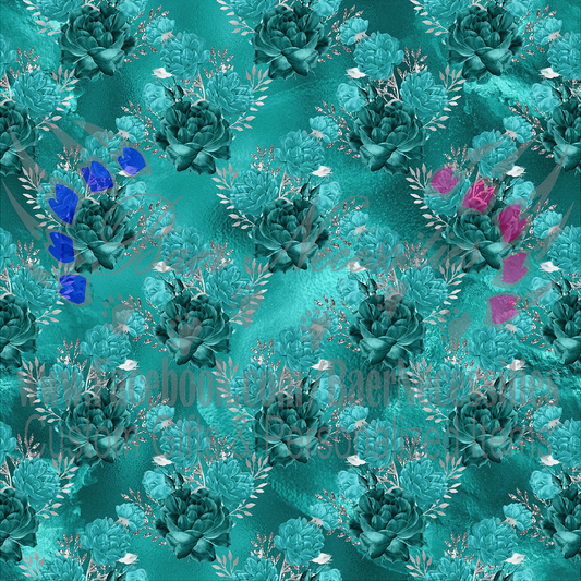 Teal Silver Floral 09 - Adhesive