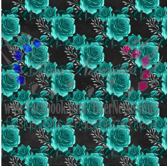 Teal Silver Floral 10 - Adhesive