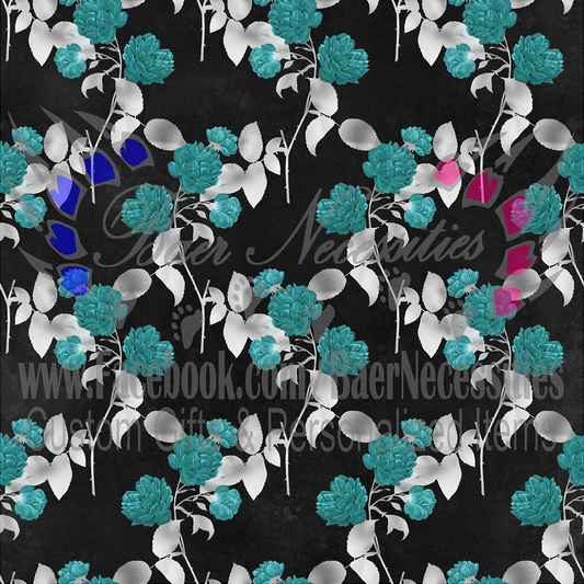 Teal Silver Floral 12 - Adhesive