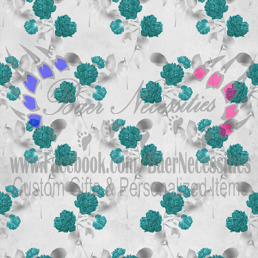 Teal Silver Floral 13 - Adhesive